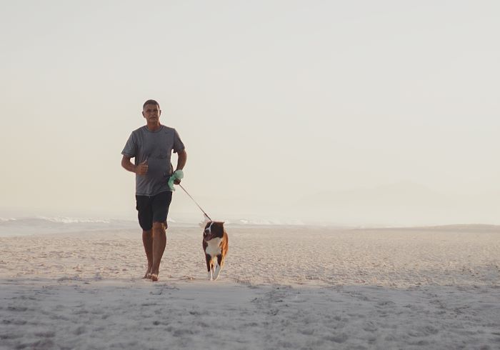 Man walking a dog on the beach - Photo by Luiz Fernando: https://www.pexels.com/photo/man-walking-dog-on-leash-on-seashore-4878663/